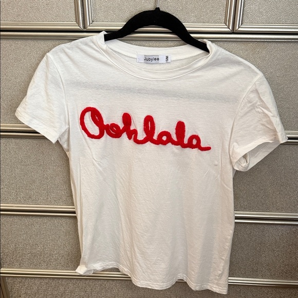 White Tee with Red Oohlala Design - Picture 1 of 1
